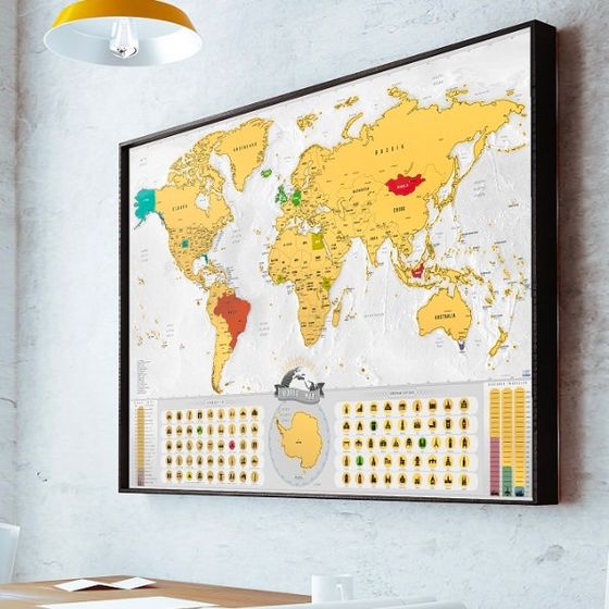 Stírací mapa světa Deluxe Blanc edice - zlatá
